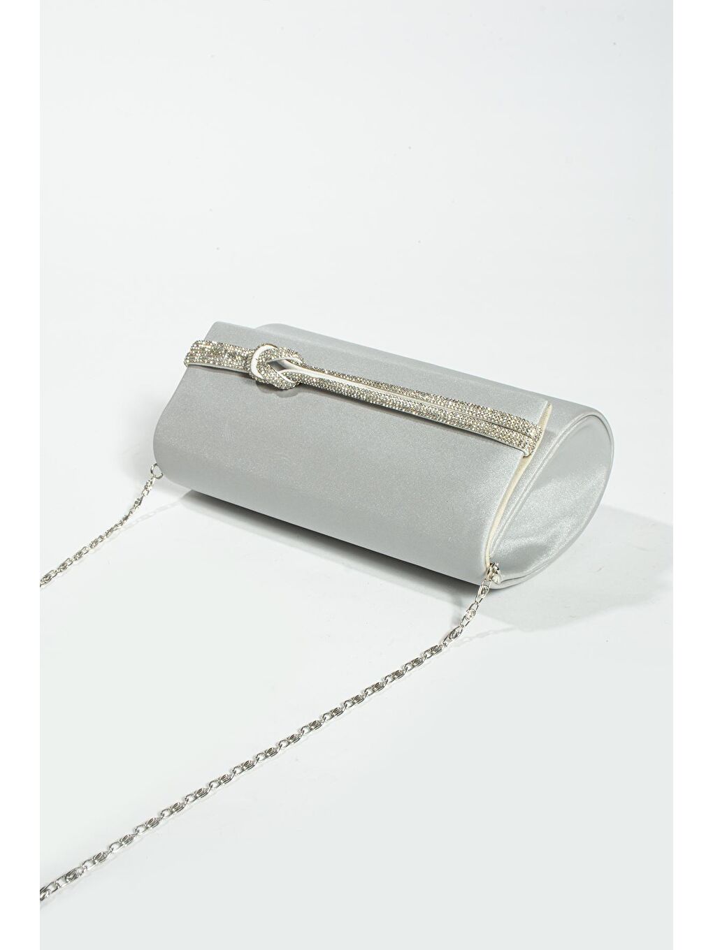 Gri Taşlı Düğüm Biye Silindir Kadın Abiye Gece Çantası BAG525-23-4