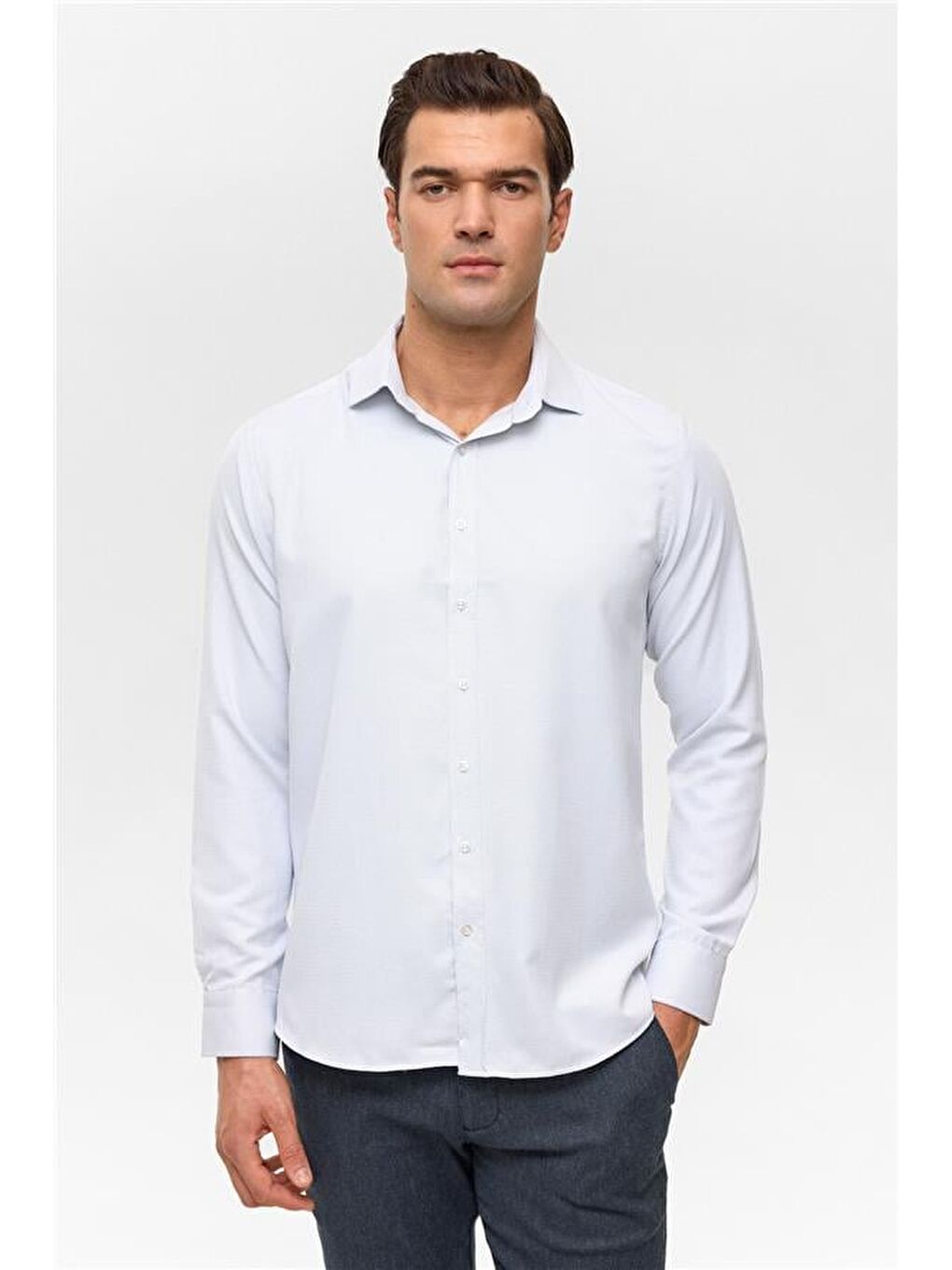 Gri Taş Slim Armürlü Klasik Yaka Gömlek