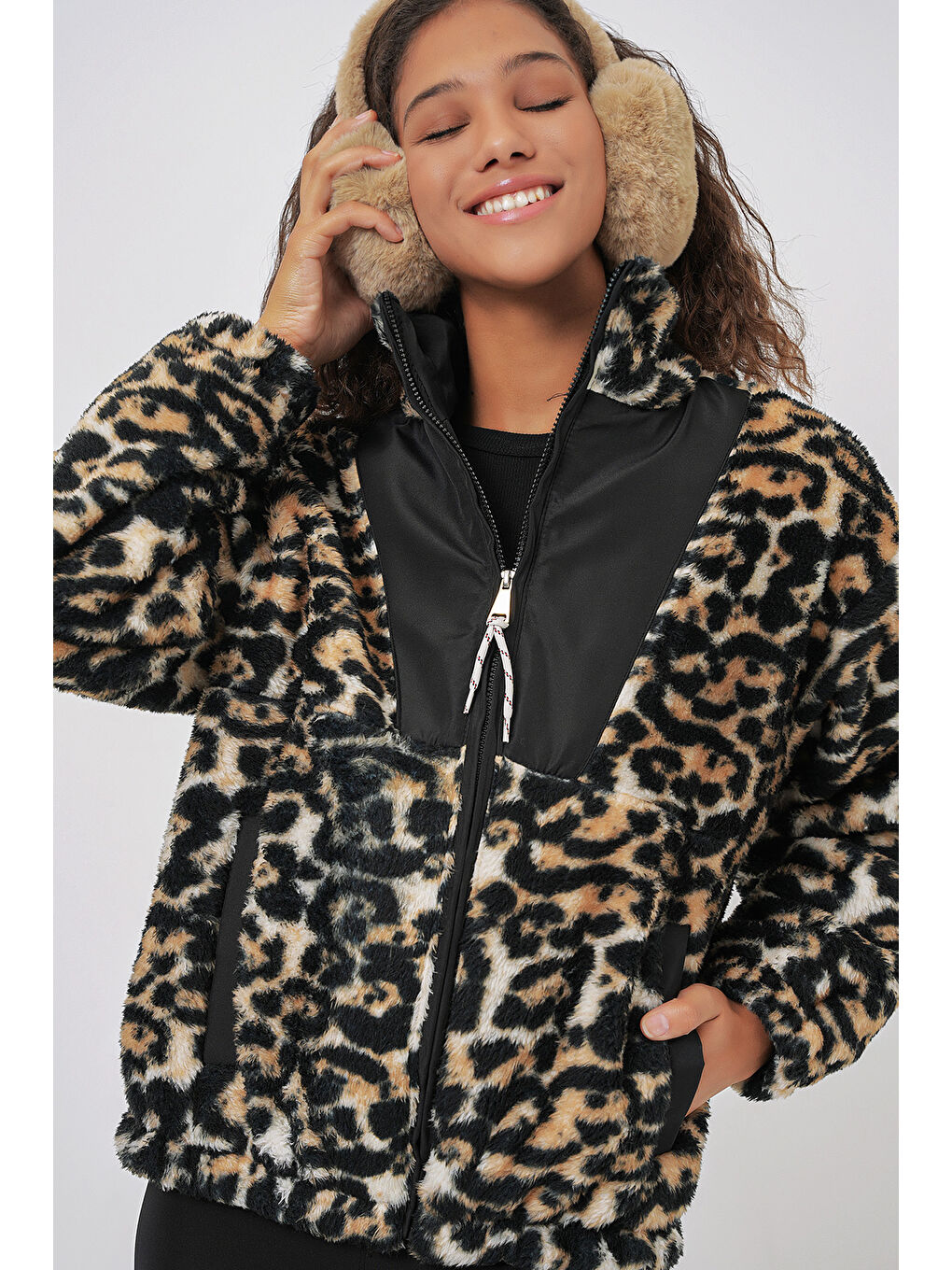 5194 Kadın Pelüş Mont Ceket   C  Kahverengi