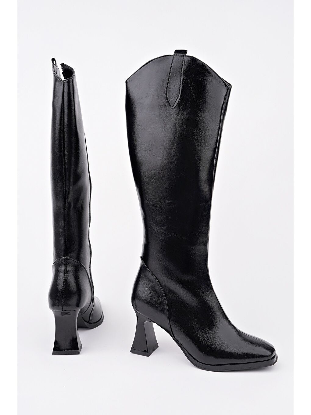 Siyah ASTORİA Küt Burun Yandan Fermuarlı Topuklu Kadın Çizme-2