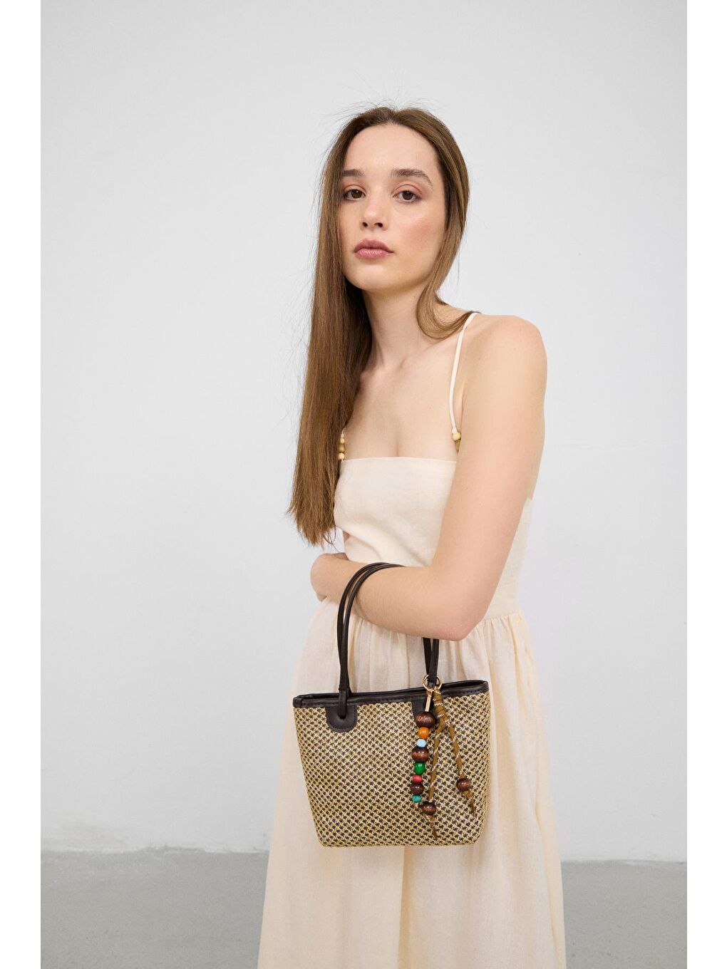 Roen Hasır Omuz Çantası Kahverengi-6