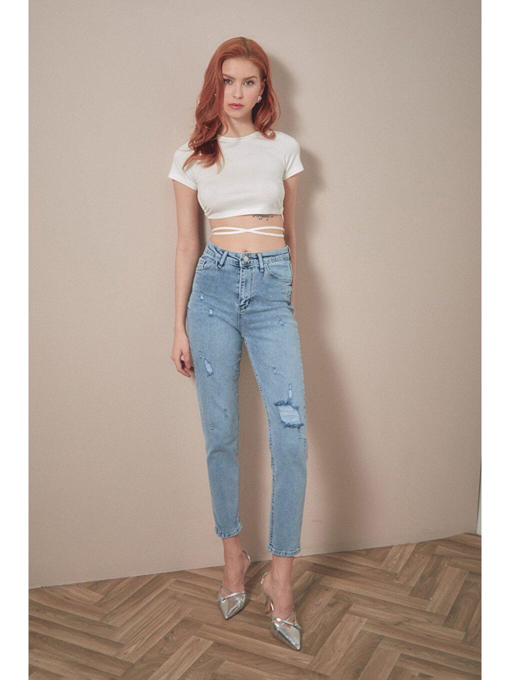 Mavi Taşlamalı Straight Fit Jean