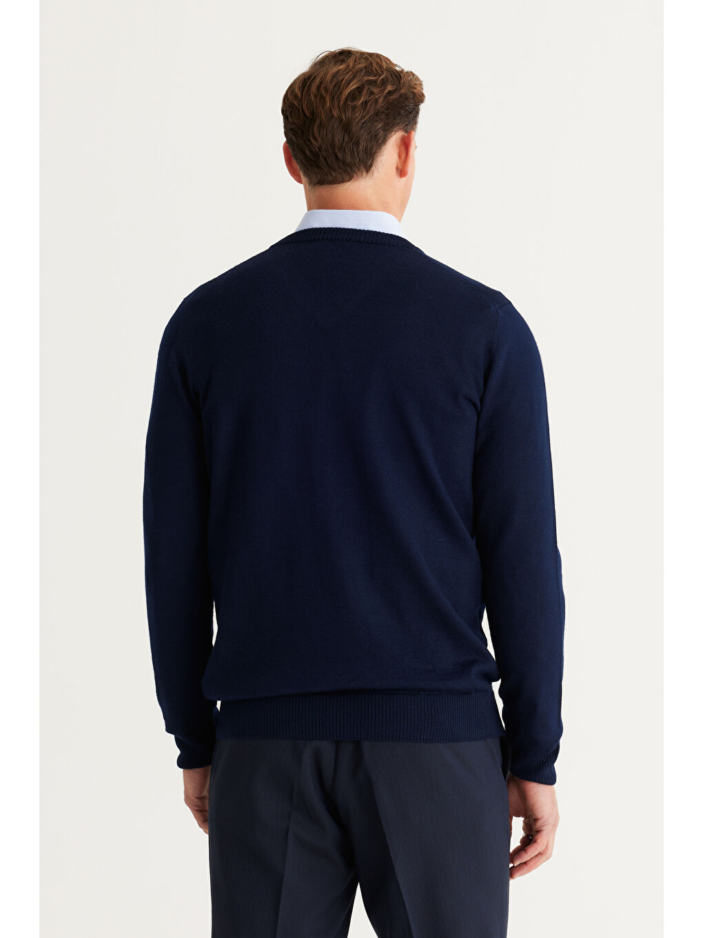 Erkek Lacivert Standart Fit Normal Kesim V Yaka Pamuklu Triko Kazak-4