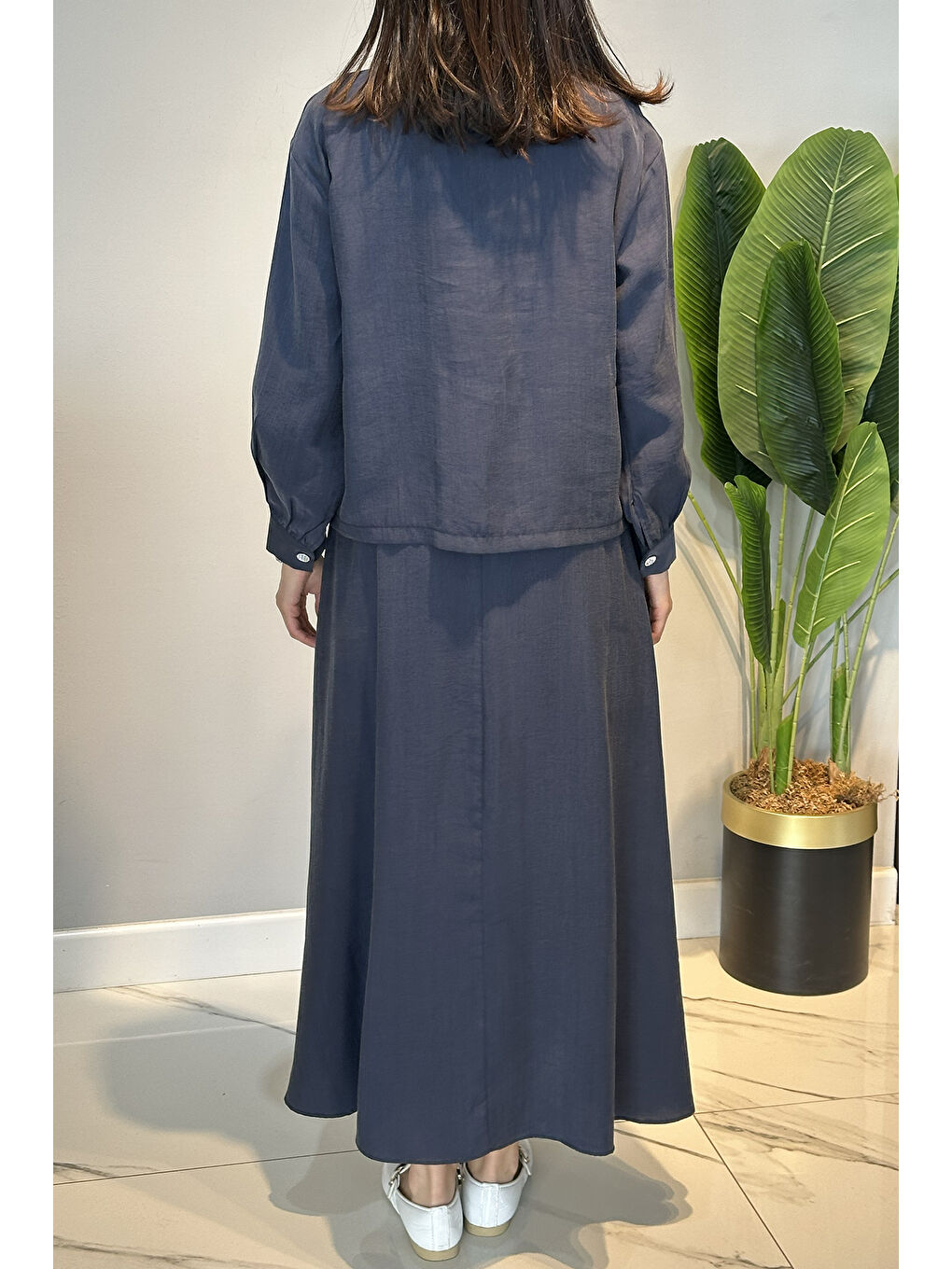 Taş İşlemeli Gömlek Çan Etek Takım 4443 Lacivert-3