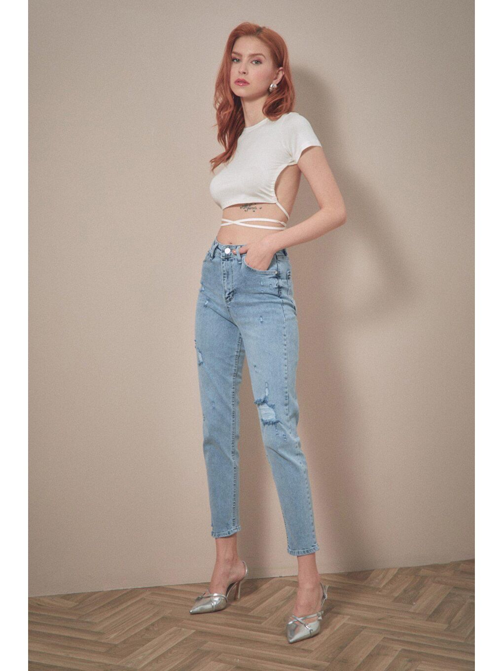 Mavi Taşlamalı Straight Fit Jean-1