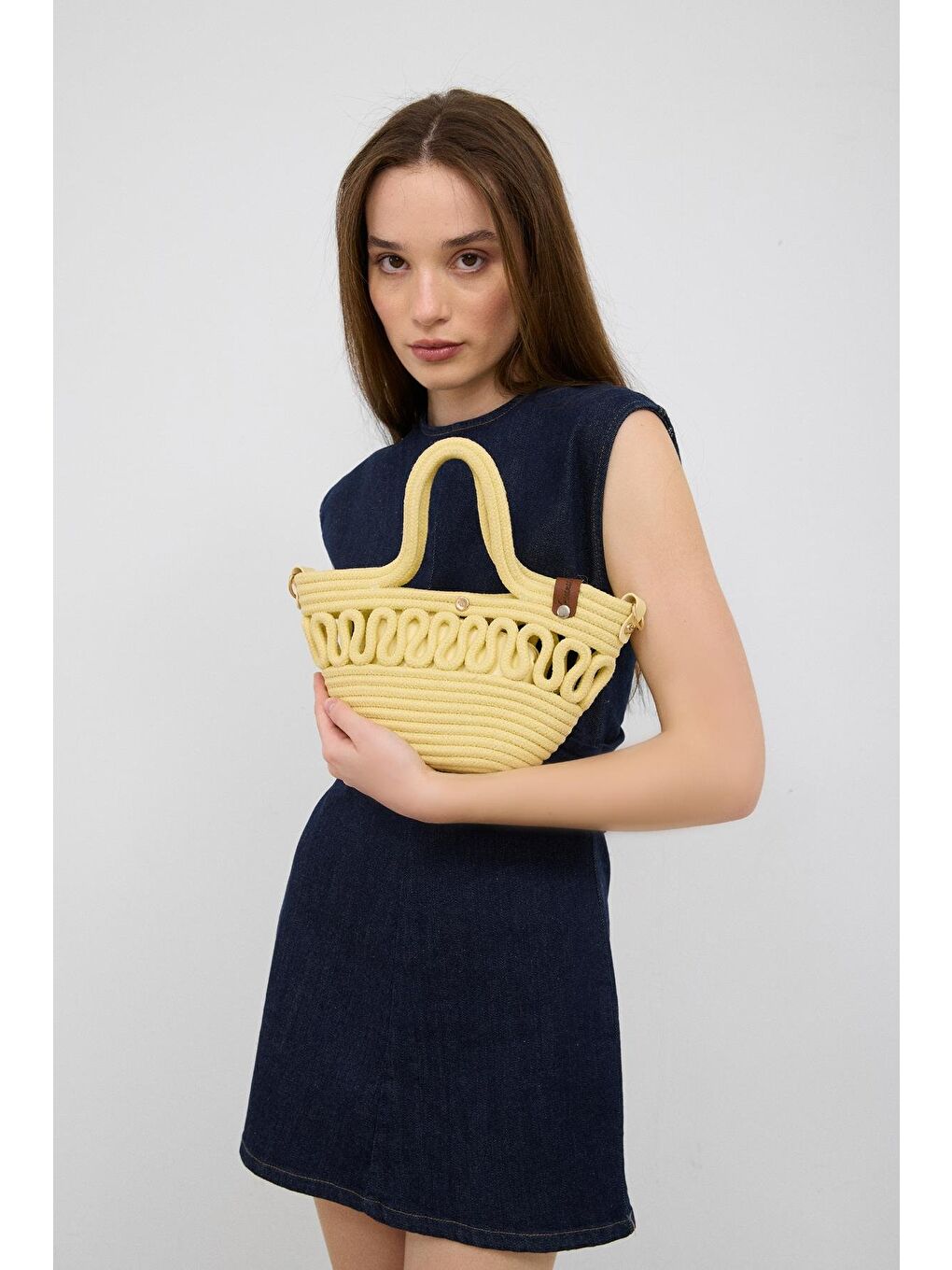 Ortega Handmade Mini Hasır Çapraz Çanta Sarı-1