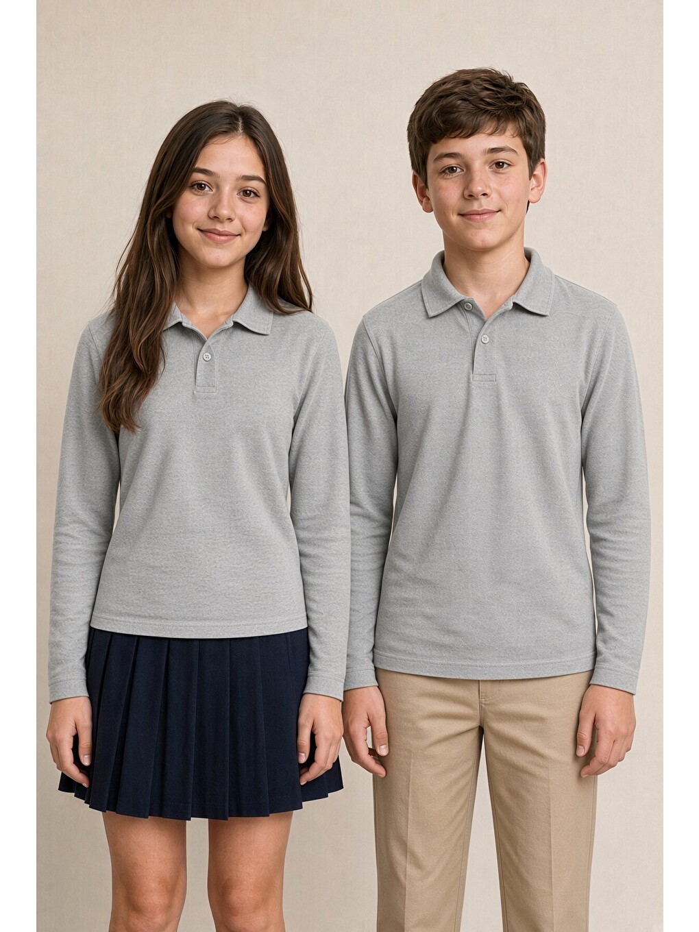 Gri Kız / Erkek Çocuk Uzun Kol Polo Yaka Okul Tişörtü 24862-1
