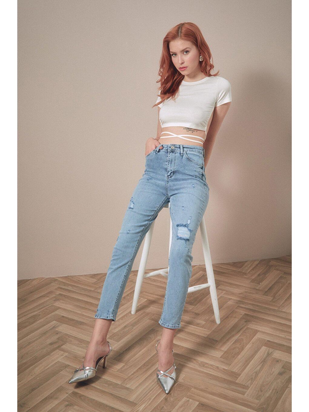 Mavi Taşlamalı Straight Fit Jean-2