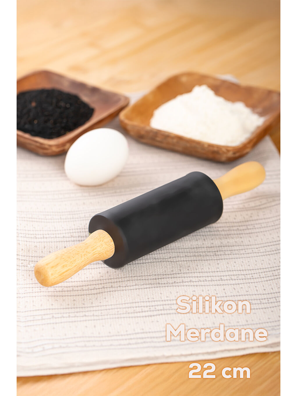 15682 Siyah Bambu Saplı Silikon Gövdeli Merdane 22 Cm