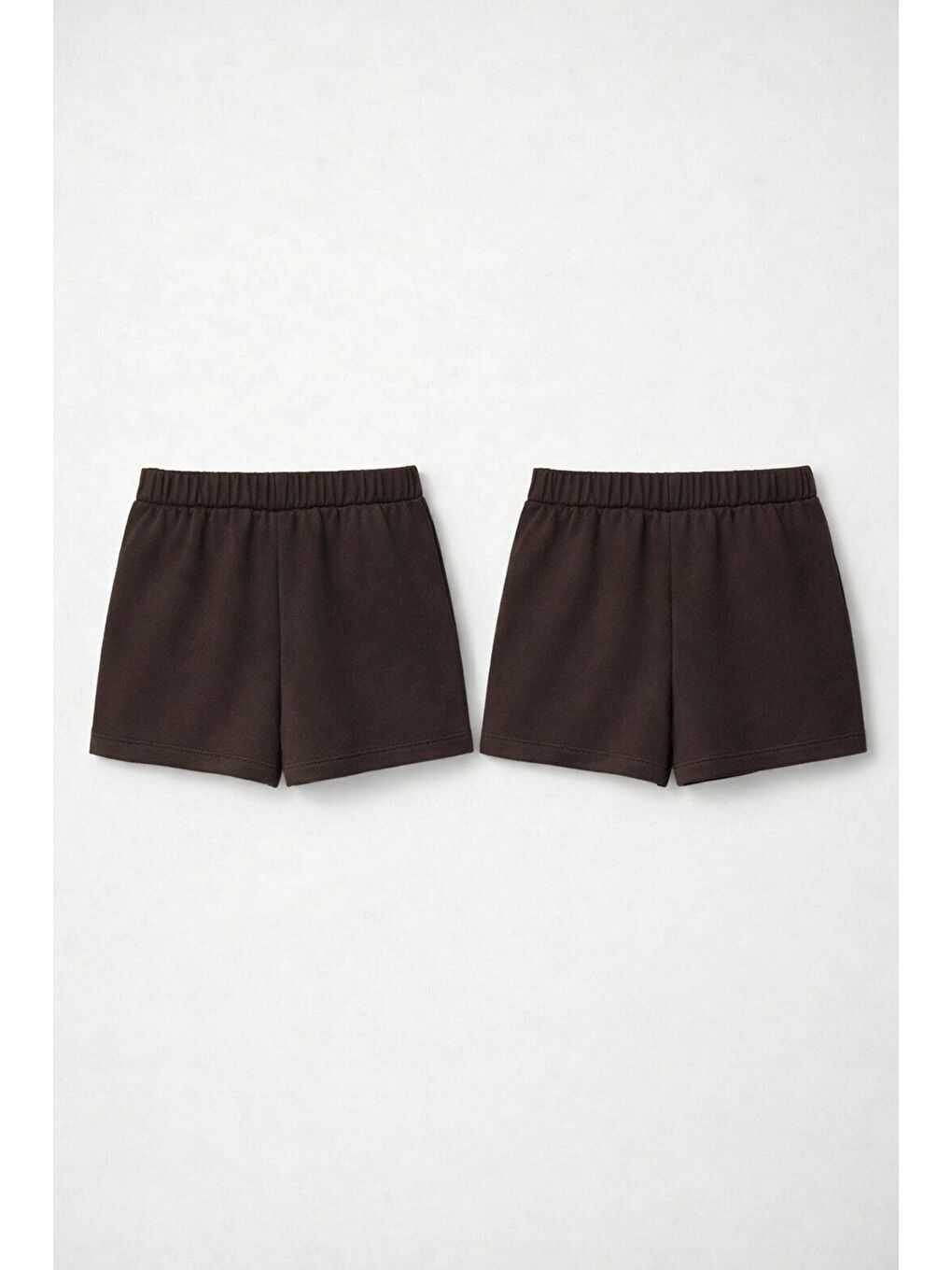 Kahverengi 2li Set Genç Kız Beli Lastikli Basic Pamuklu Şort