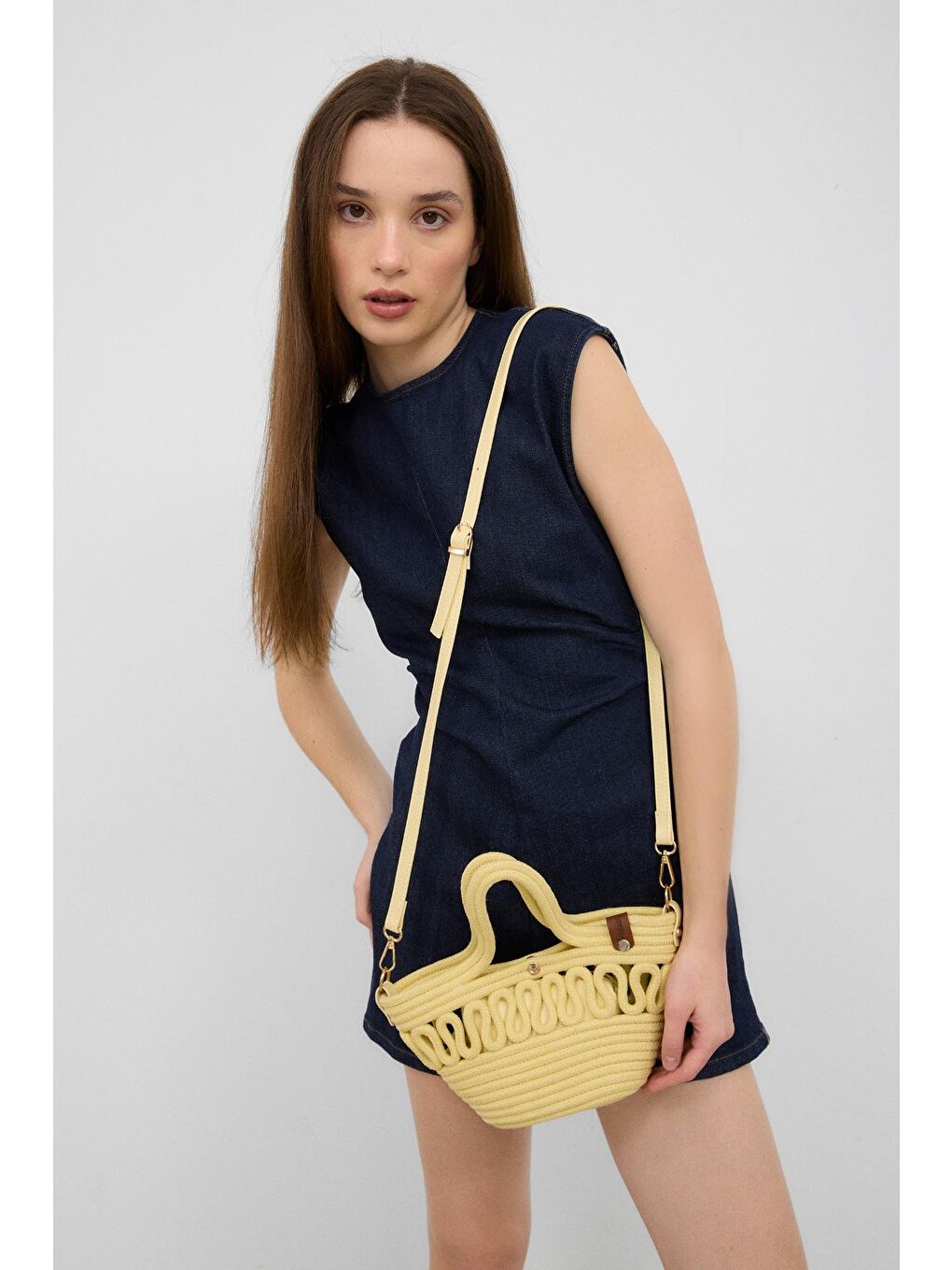 Ortega Handmade Mini Hasır Çapraz Çanta Sarı-2