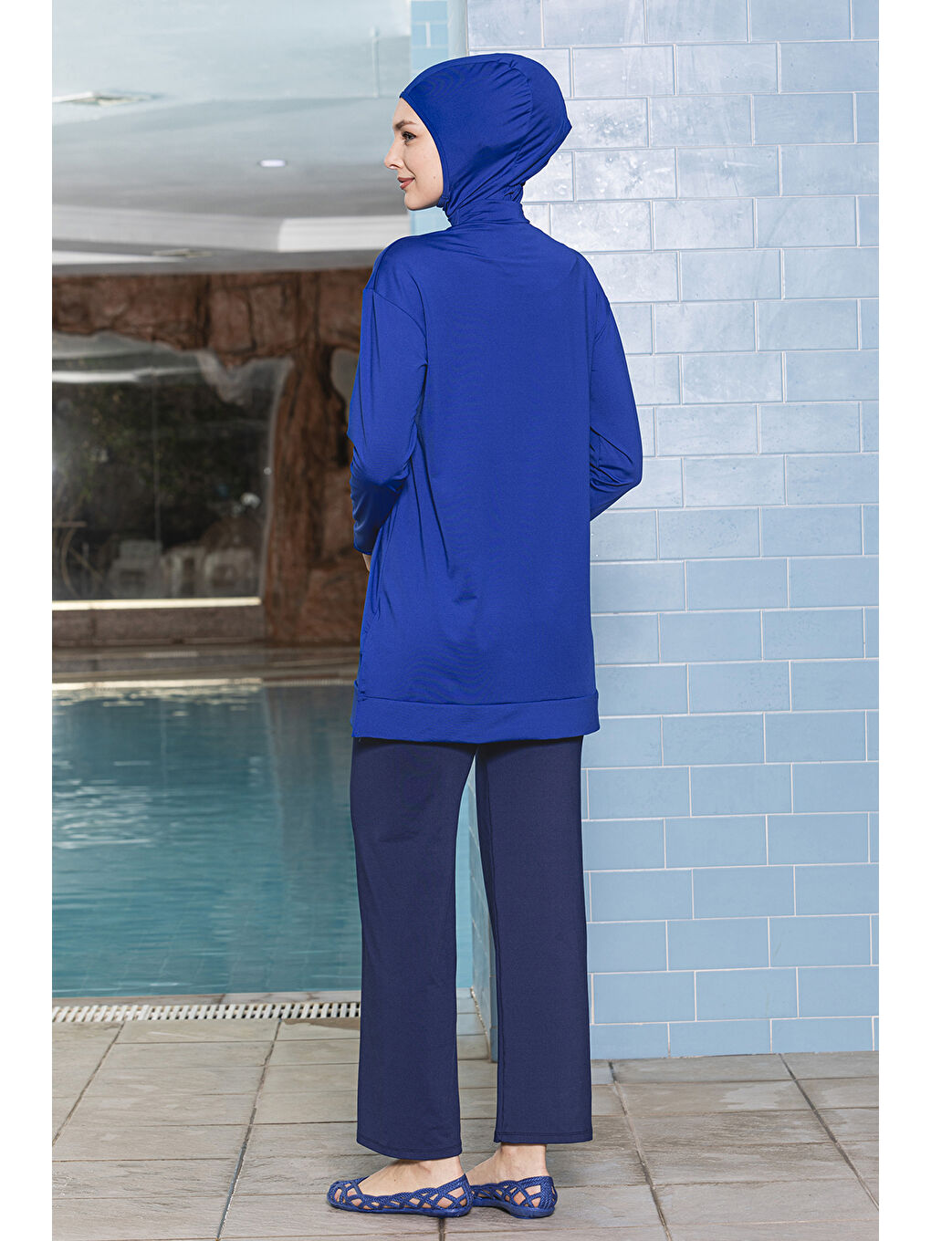 Mavi Önü Cepli Elastanlı Tam Kapalı Tesettür Mayo 1254 Saks-1