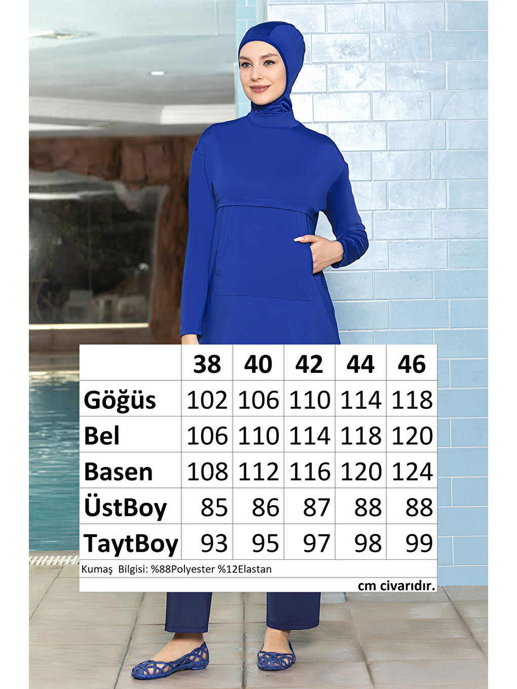 Mavi Önü Cepli Elastanlı Tam Kapalı Tesettür Mayo 1254 Saks-2