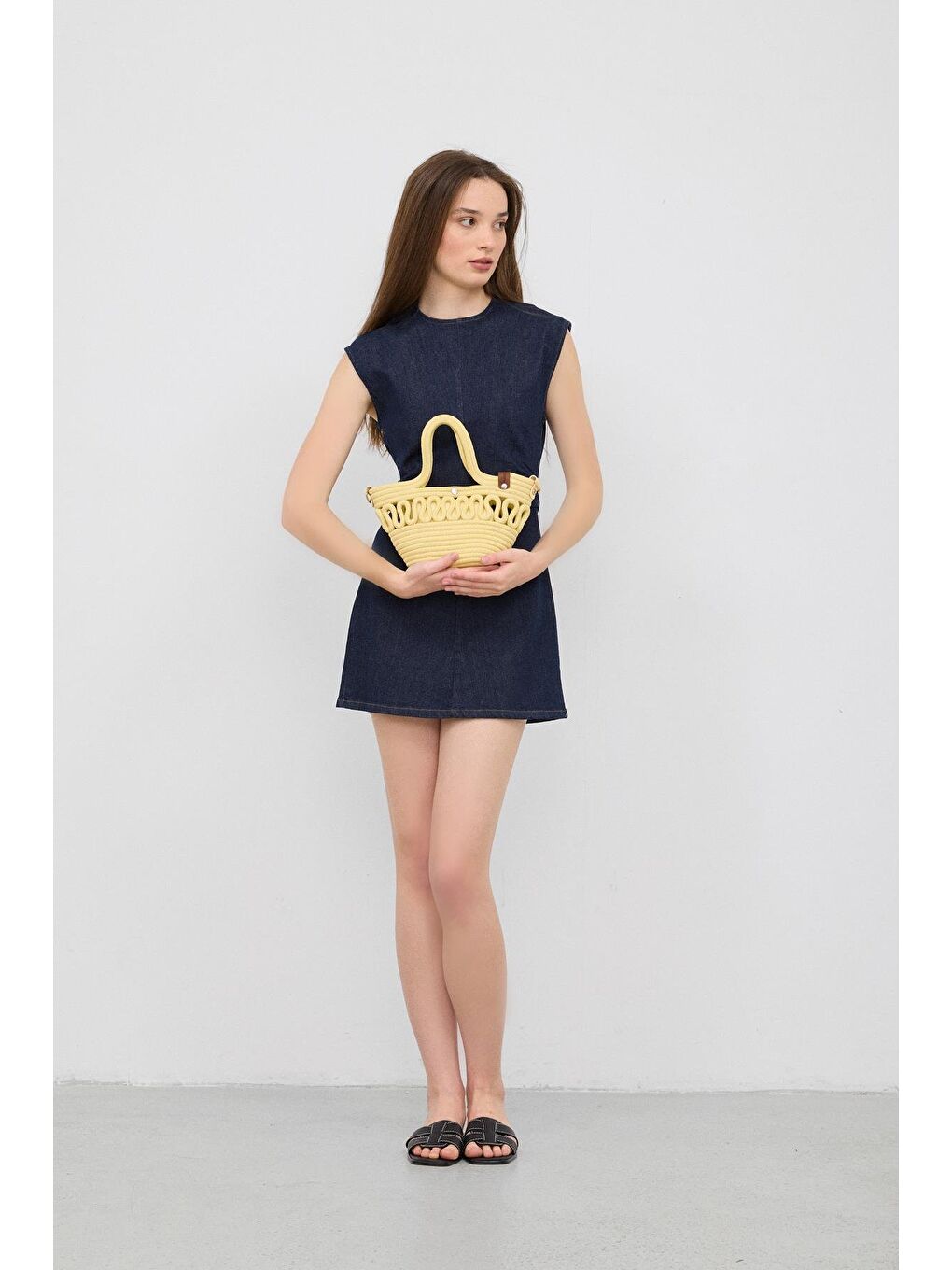 Ortega Handmade Mini Hasır Çapraz Çanta Sarı-3