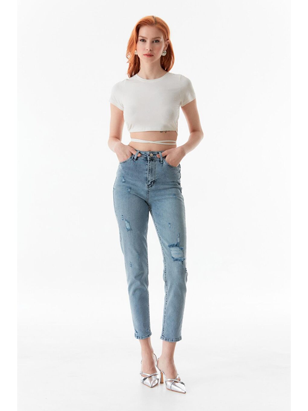 Mavi Taşlamalı Straight Fit Jean-3