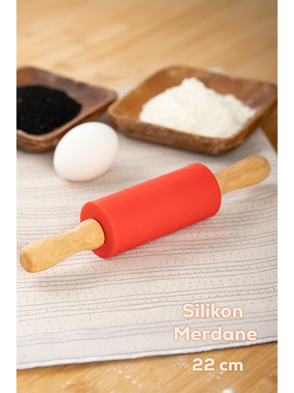 15682 Kırmızı Bambu Saplı Silikon Gövdeli Merdane 22 Cm