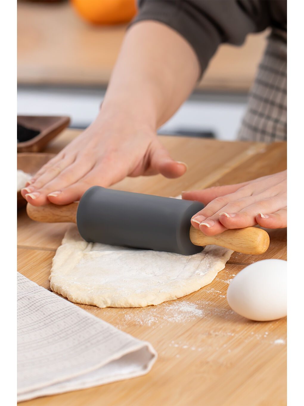 Gri 15682 Antrasit Bambu Saplı Silikon Gövdeli Merdane 22 Cm-1