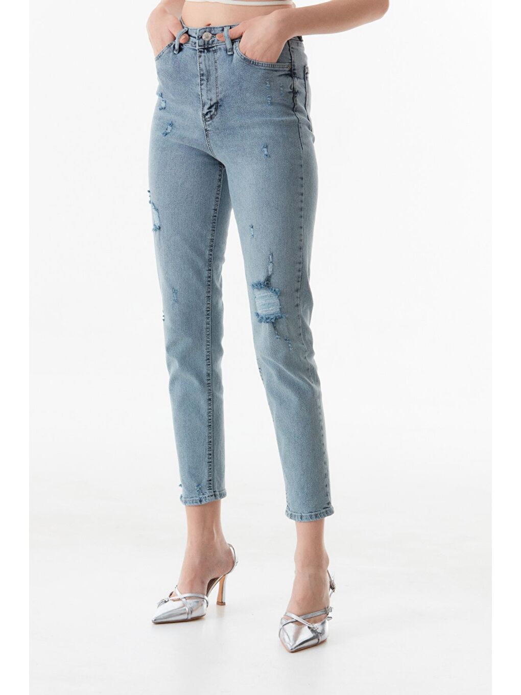 Mavi Taşlamalı Straight Fit Jean-4