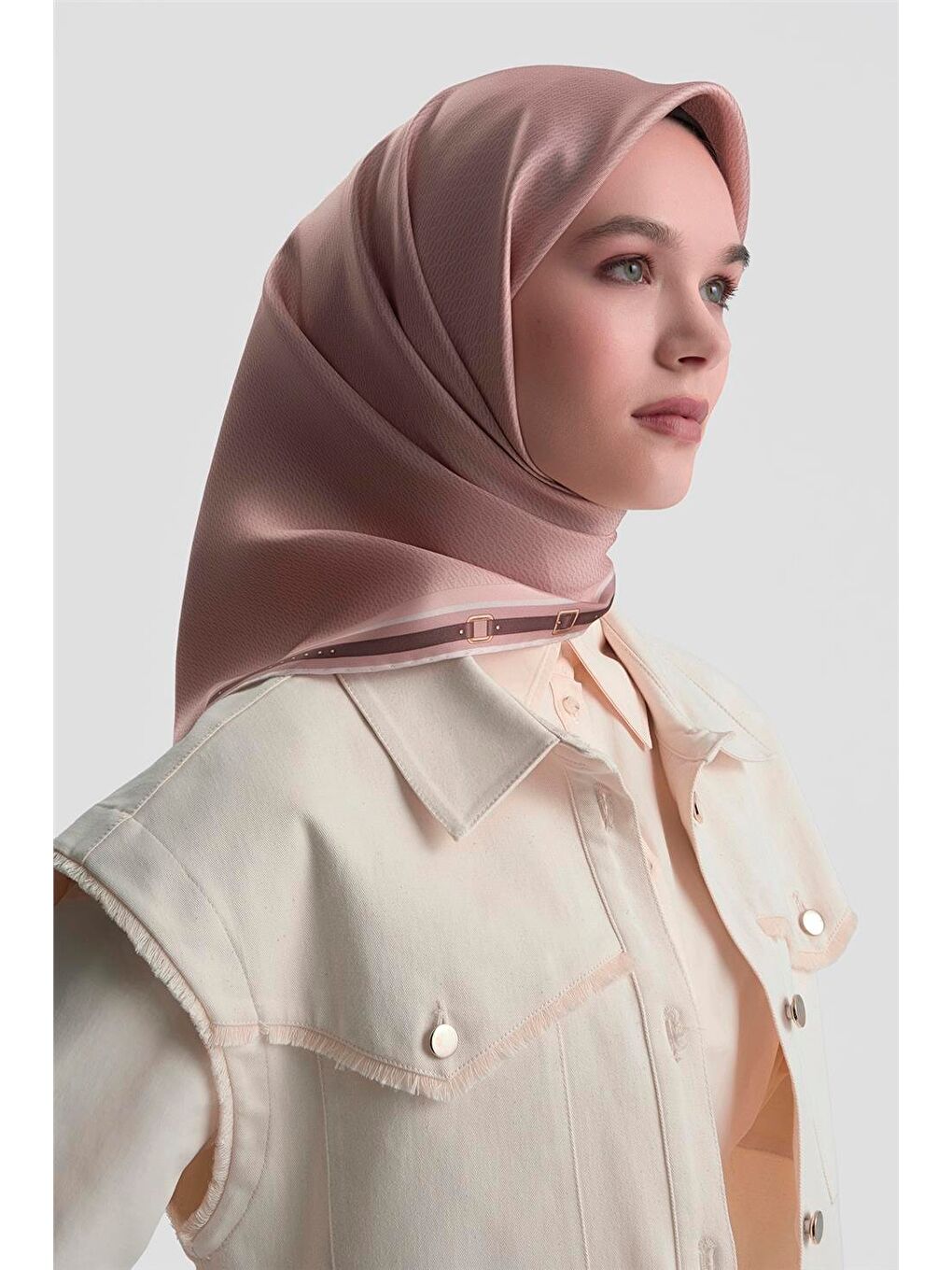 Pembe Monogram Desenli Saf İpek Twill Eşarp 9401D 40-2