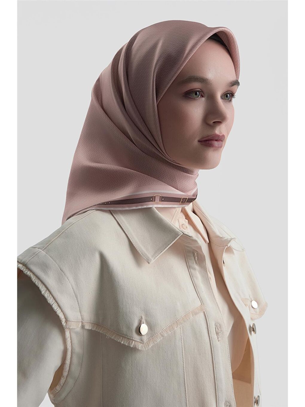 Pembe Monogram Desenli Saf İpek Twill Eşarp 9401D 40-3