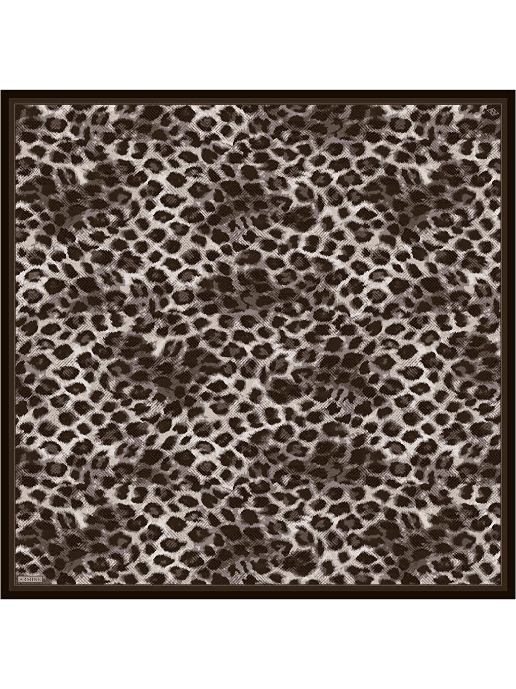 Kahverengi Klasik Desenli Saf İpek Twill Eşarp 9425D 53-3