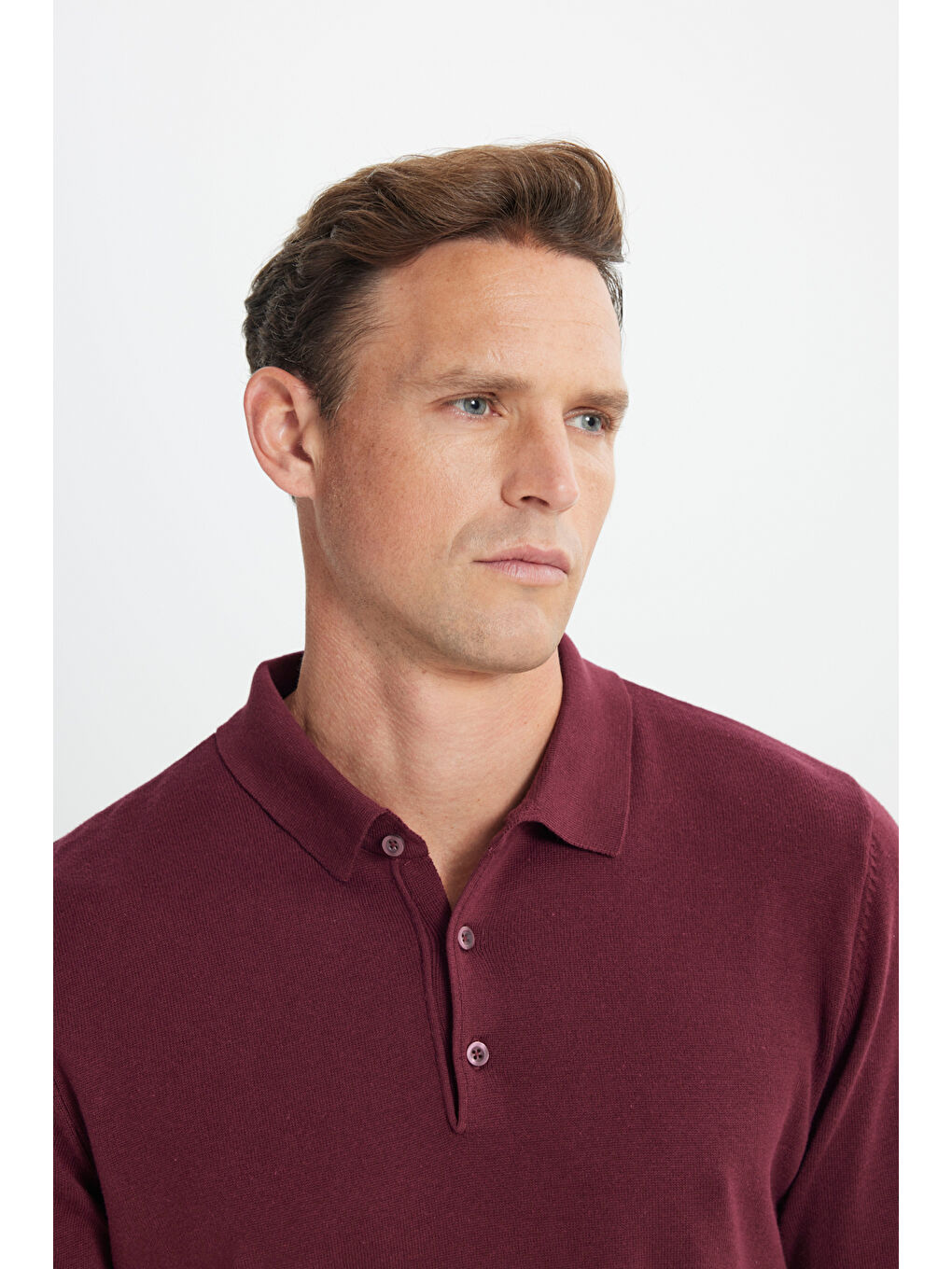 Erkek Bordo Standart Fit Normal Kesim Polo Yaka Pamuklu Triko Kazak-4