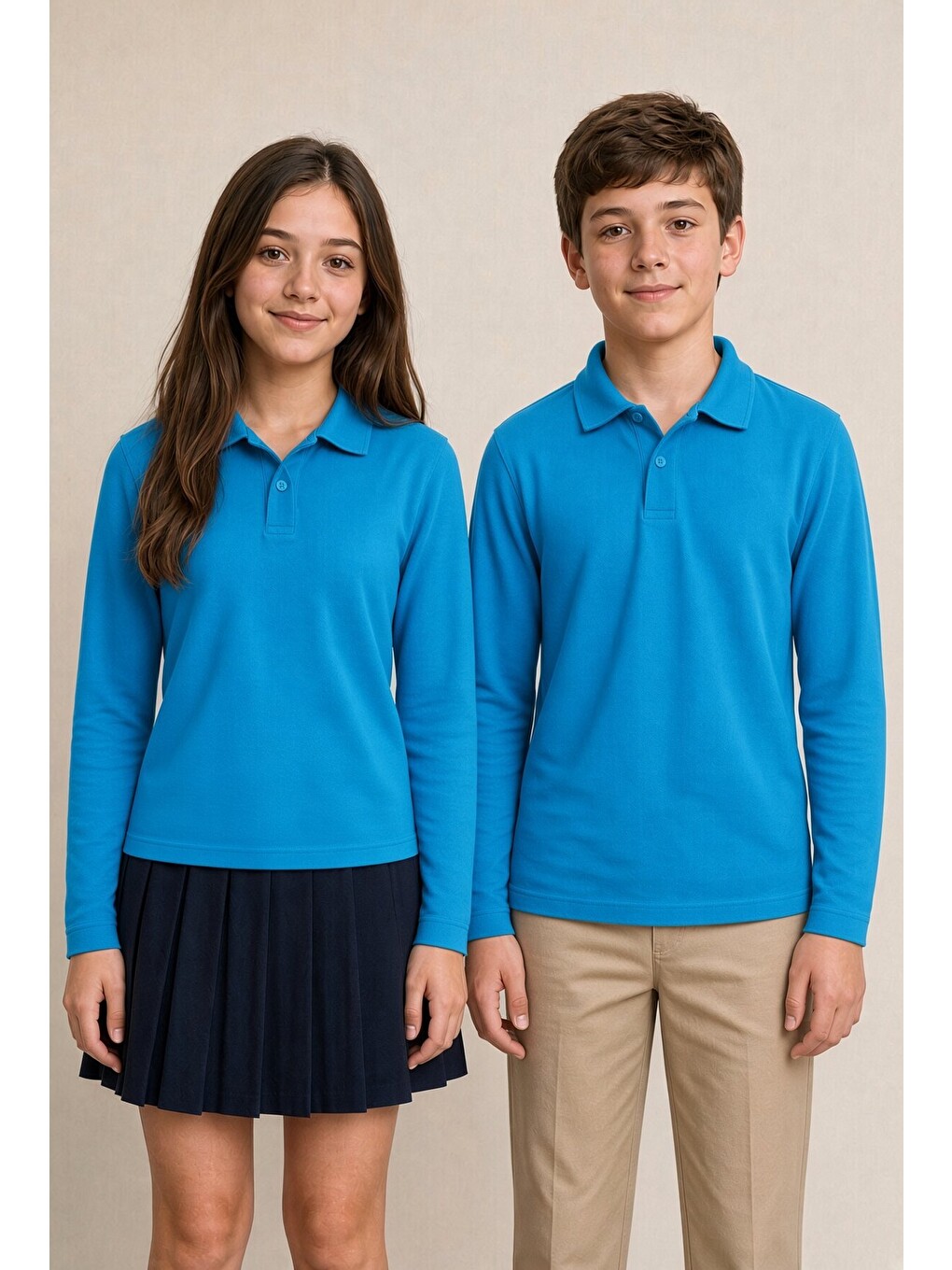 Mavi Kız / Erkek Çocuk Uzun Kol Polo Yaka Okul Tişörtü 24861-1