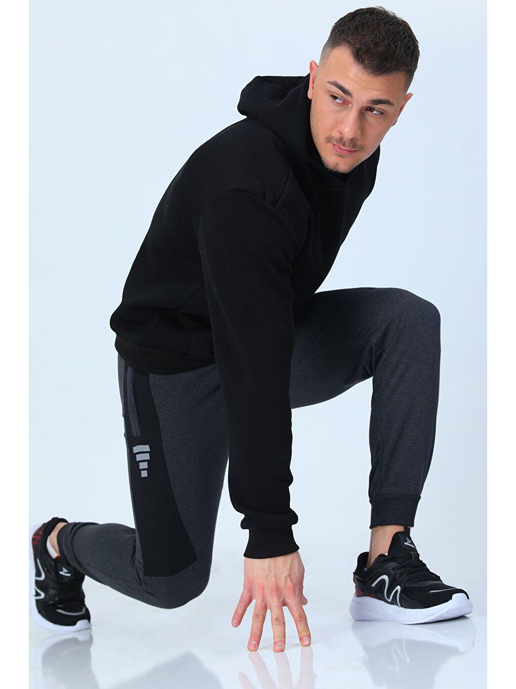 Antrasit Ribanalı Joger Erkek Eşofman Altı-1