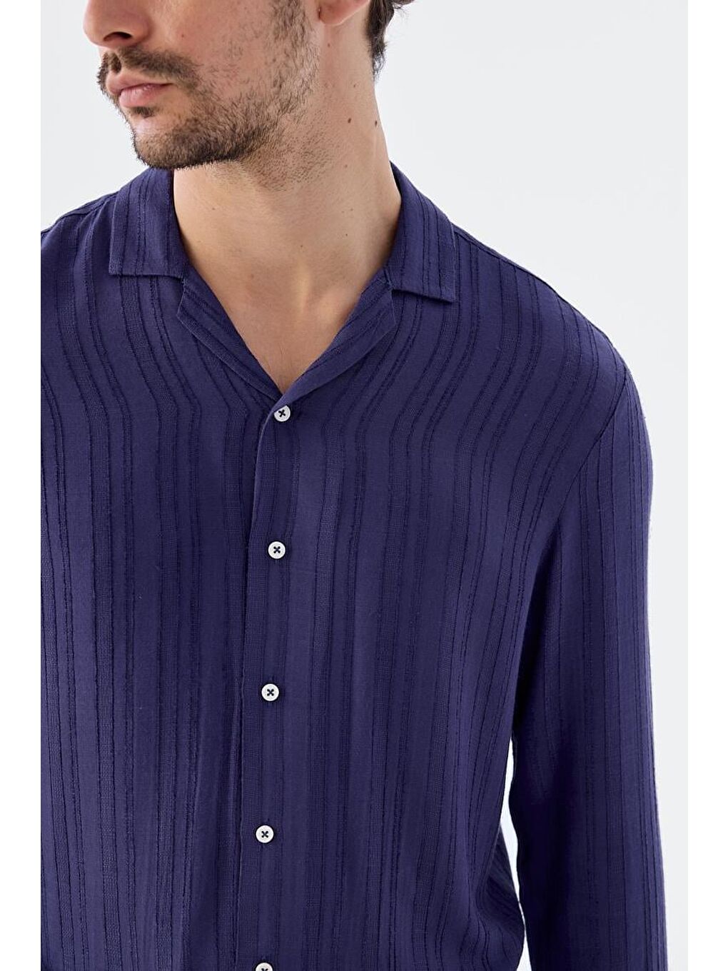 Mavi Saks Klasik Fit Apaş Yaka Çizgili %100 Pamuk Bohem Gömlek-2