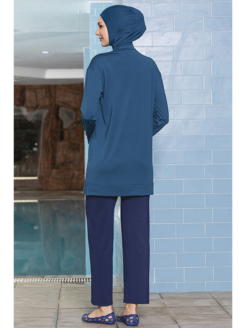 Önü Cepli Elastanlı Tam Kapalı Tesettür Mayo 1254 Petrol-1
