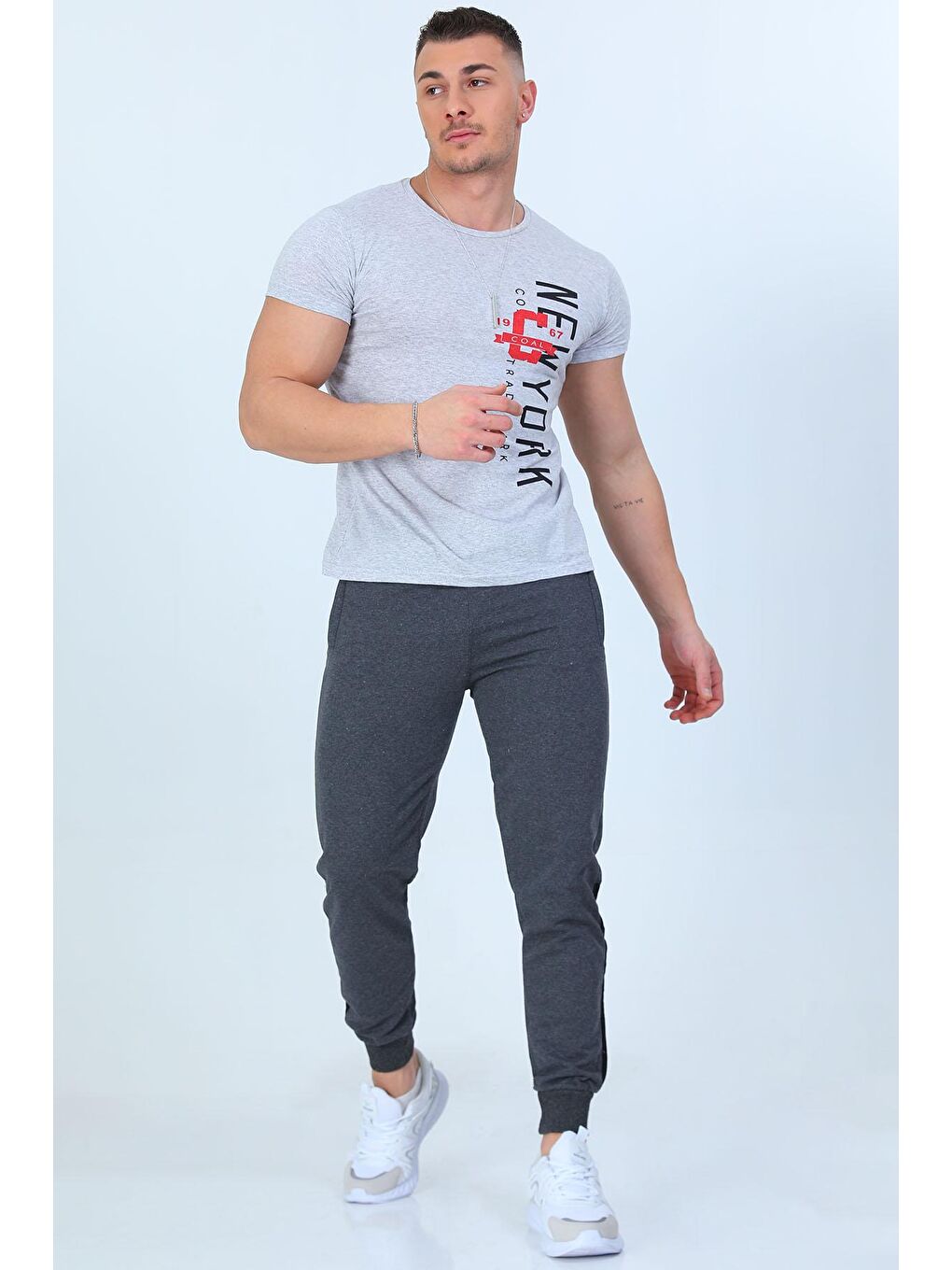 Antrasit Ribanalı Joger Erkek Eşofman Altı-1