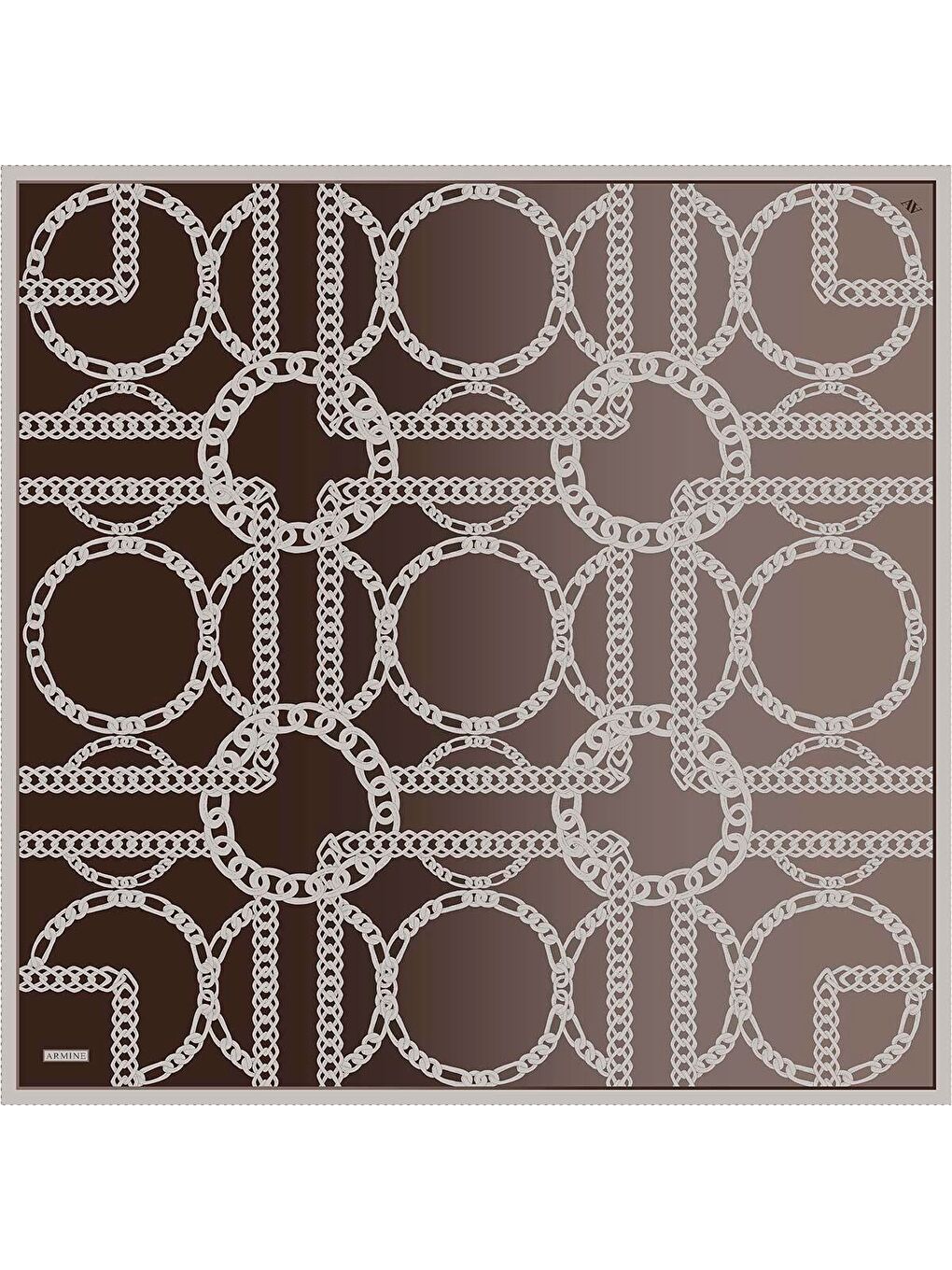 Kahverengi Geometrik Desenli Saf İpek Twill Eşarp 9427D 81-4