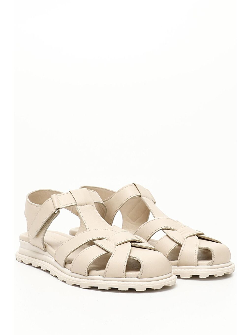 Bej BEJ  Hakiki Deri Dolgu Taban Kadın Sandalet 45055-1