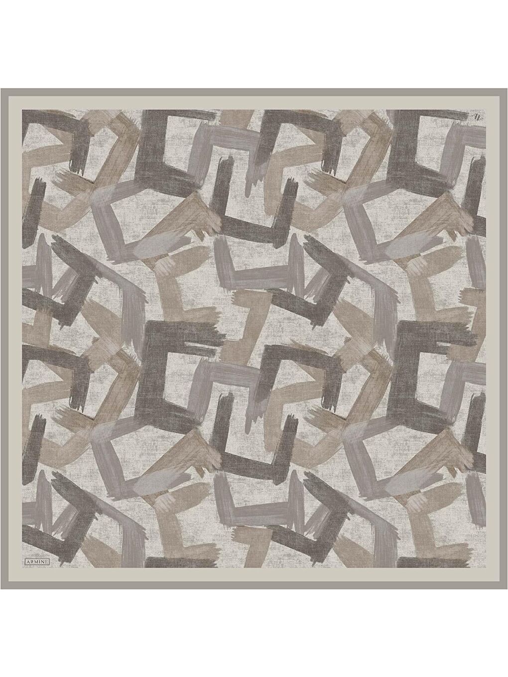 Kahverengi Geometrik Desenli Saf İpek Twill Eşarp 9413D 07-3