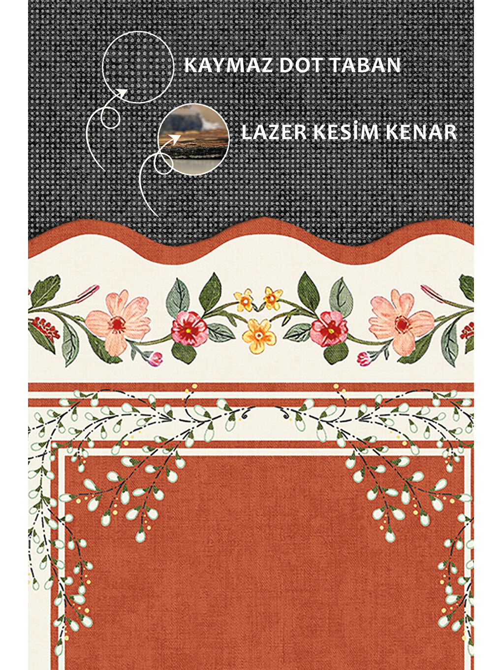 Turuncu Modern Dekoratif Halı – Makinada Yıkanabilir, Kaymaz Taban, İnce Lazer Kesim Halı-3