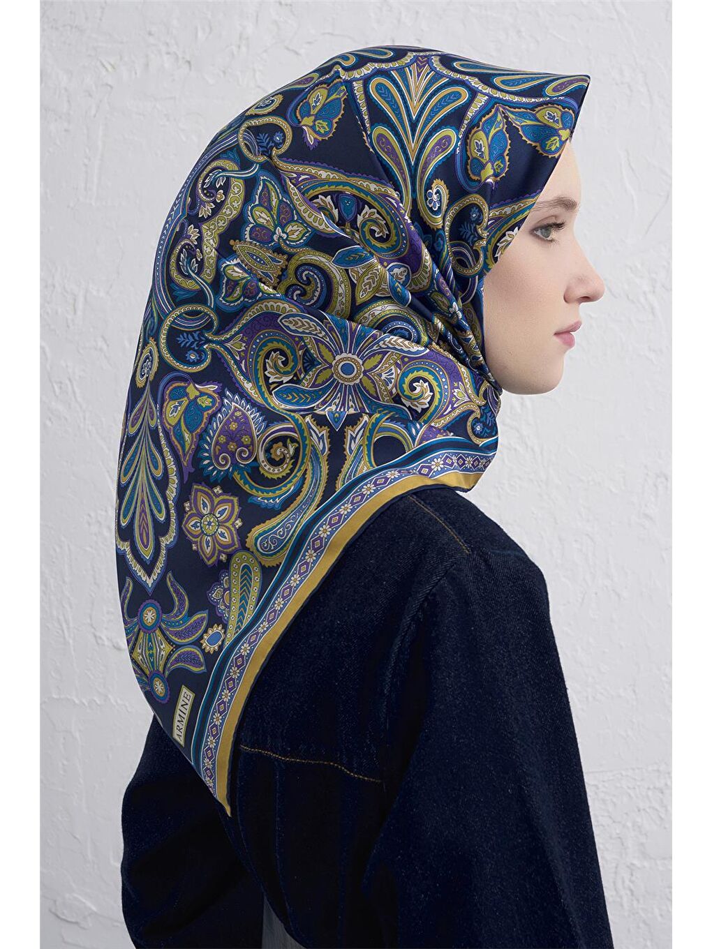 Karışık Etnik Desen Saf İpek Twill Eşarp 9421D 08