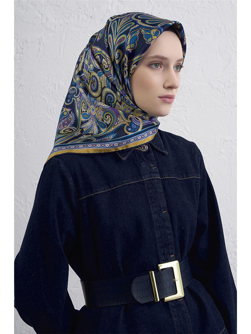 Karışık Etnik Desen Saf İpek Twill Eşarp 9421D 08-1