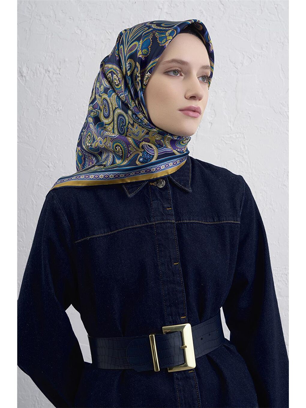 Karışık Etnik Desen Saf İpek Twill Eşarp 9421D 08-2