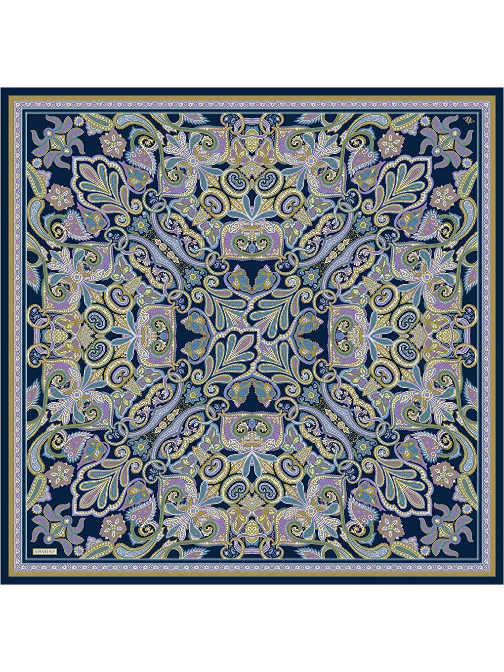 Karışık Etnik Desen Saf İpek Twill Eşarp 9421D 08-3