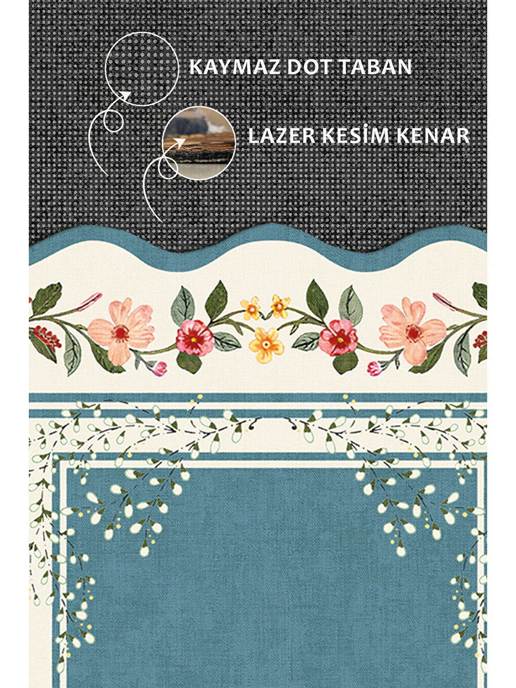 Mavi Modern Dekoratif Halı – Makinada Yıkanabilir, Kaymaz Taban, İnce Lazer Kesim Halı-3