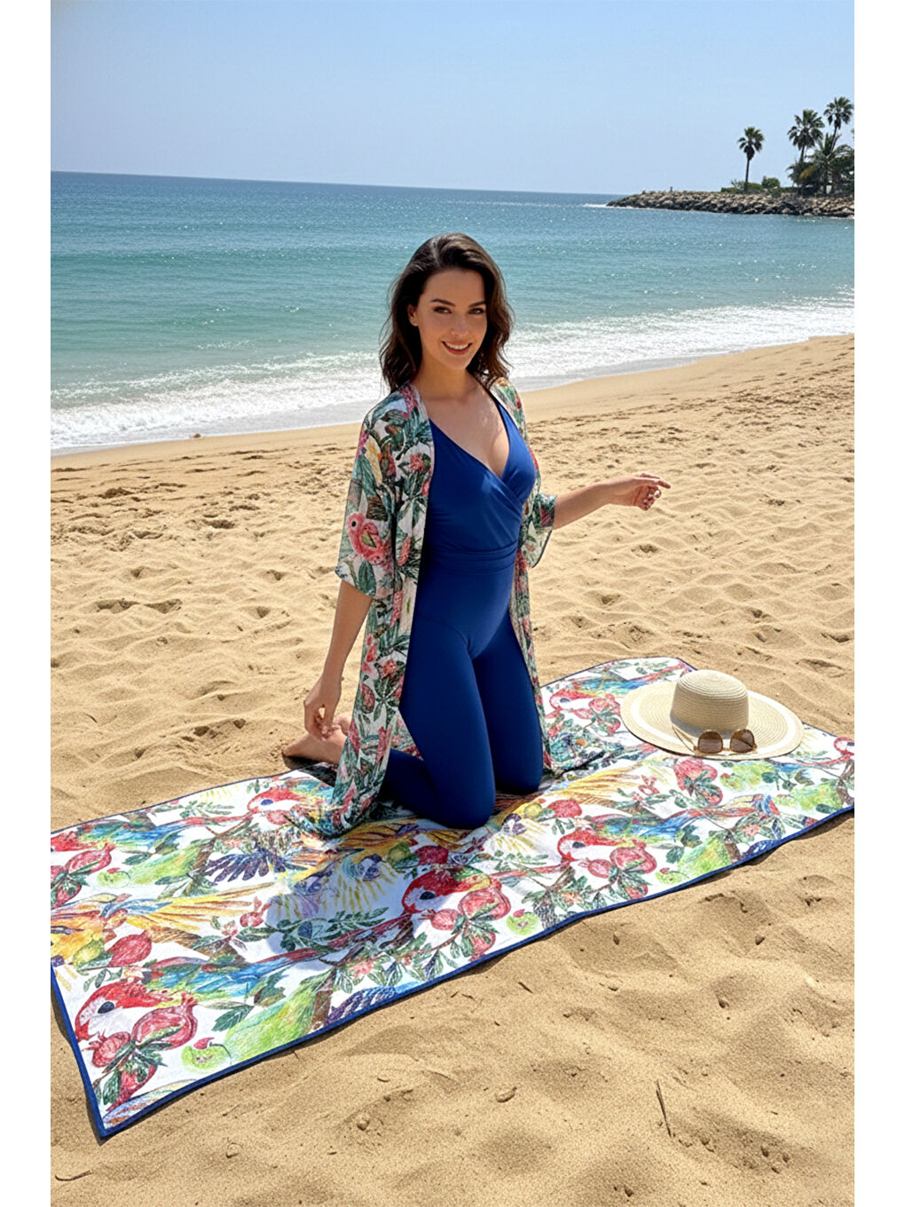 Sarı Katlanabilir Su Geçirmez Plaj Halısı Kamp Bahçe Balkon Matı 01 Tropikal-1