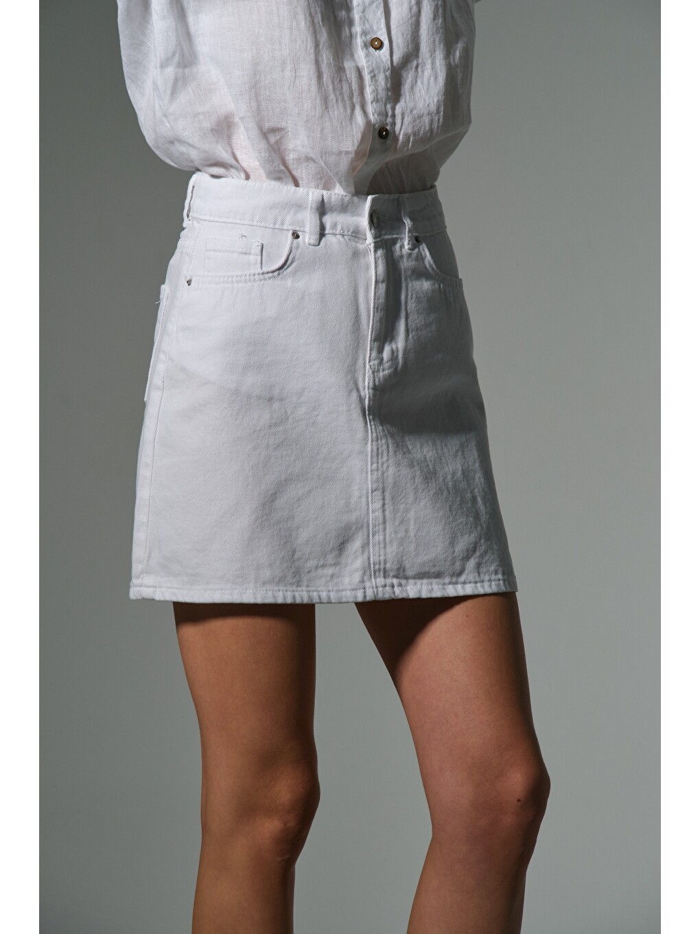 Beyaz %100 Pamuk 5 cep denim Jean Kadın Jean mini etek @Latina-5