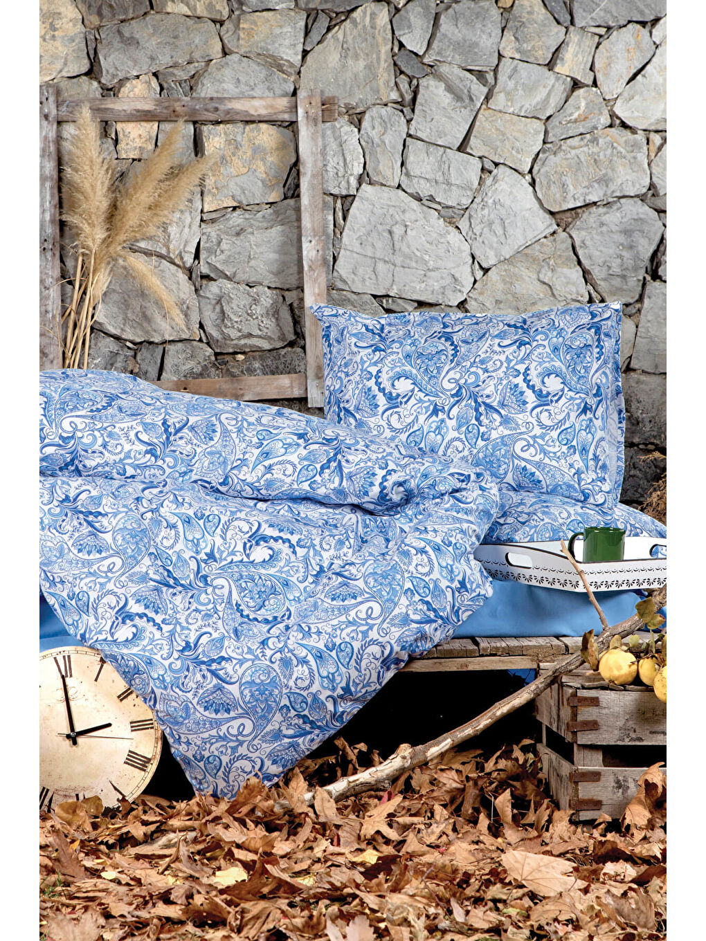 Mavi Salamis Çift Kişilik Flanel Nevresim Takımı