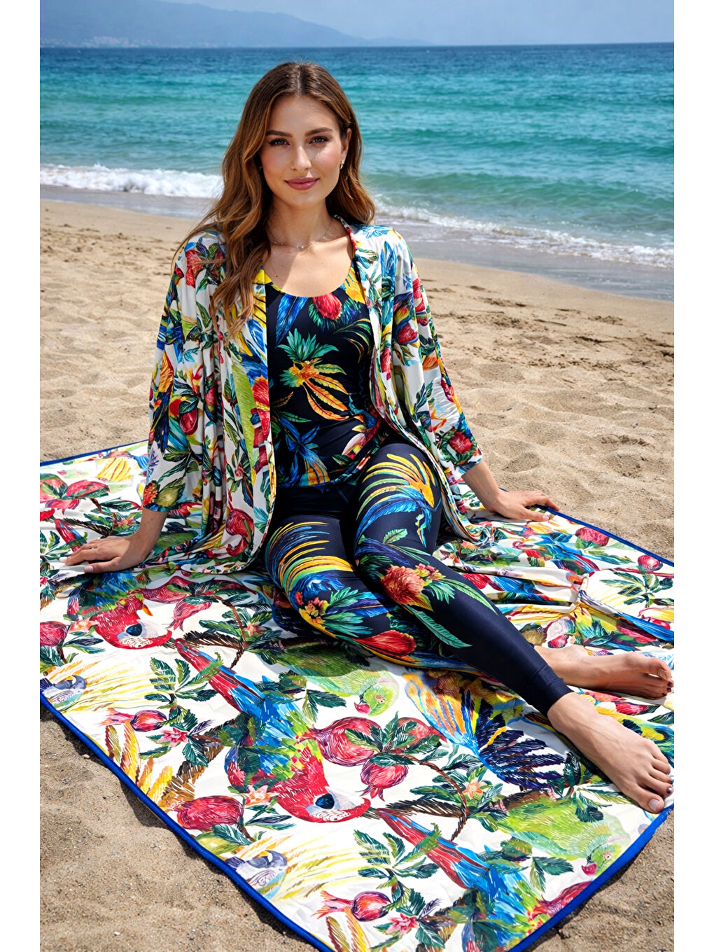 Sarı Katlanabilir Su Geçirmez Plaj Halısı Kamp Bahçe Balkon Matı 01 Tropikal-3