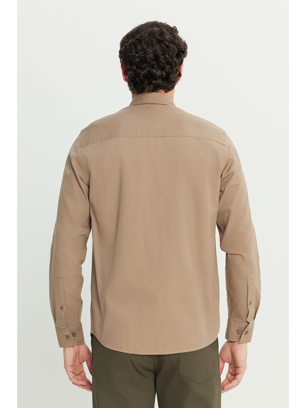 Bej Regular Fit Normal Kesim %100 Pamuk Cep Detaylı Vizon Gömlek-1