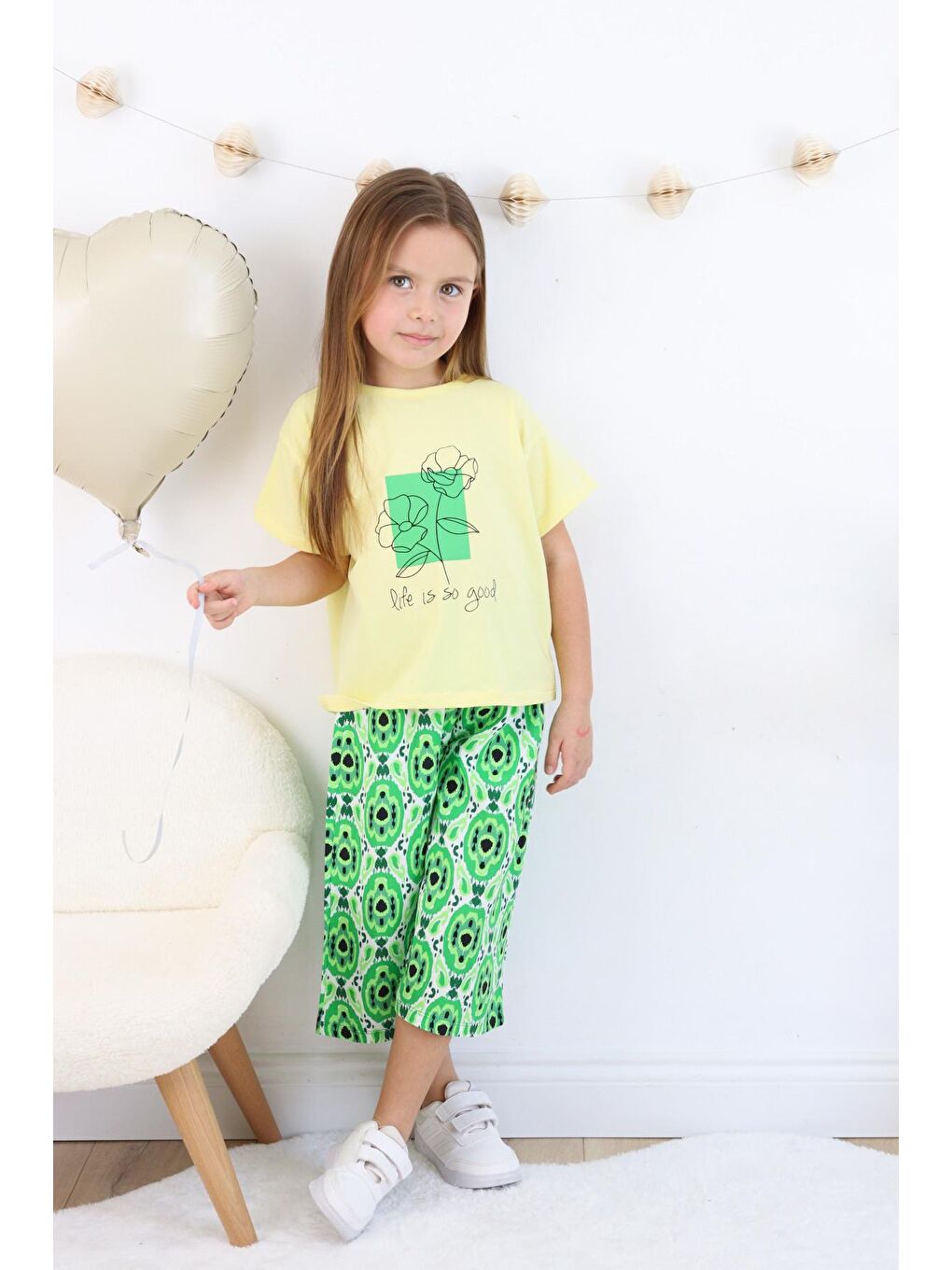 Yeşil Kız Çocuk Şalvar Model Alt-Üst Takım-1