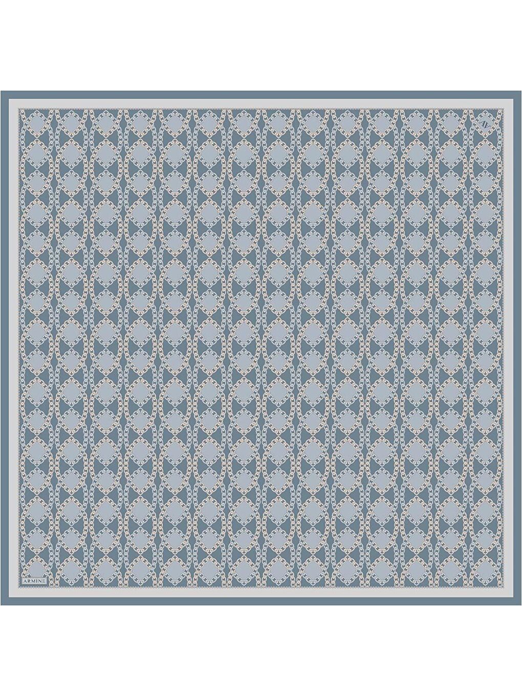 Mavi Klasik Desenli Saf İpek Twill Eşarp 9410D 36-2