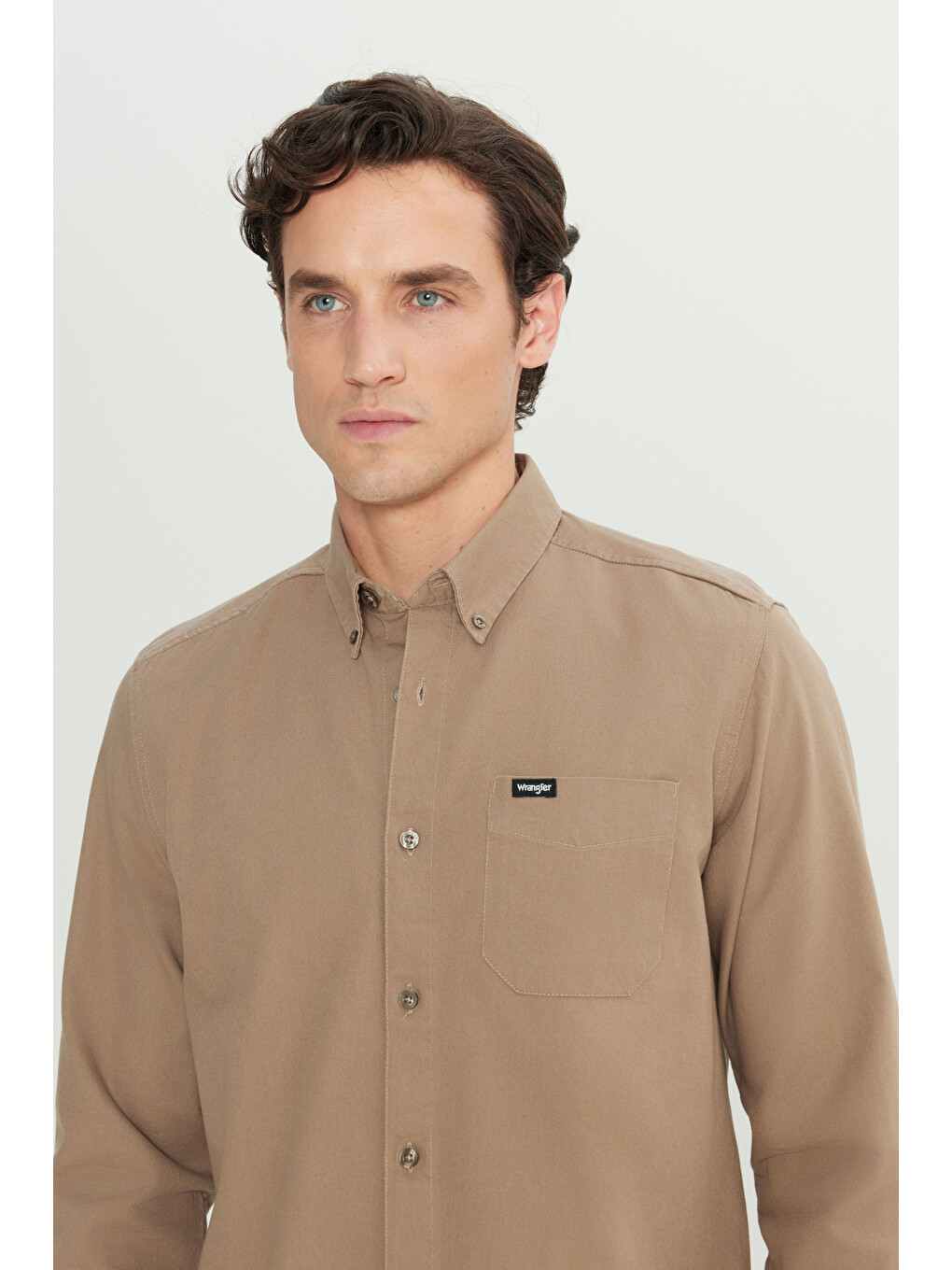Bej Regular Fit Normal Kesim %100 Pamuk Cep Detaylı Vizon Gömlek-2