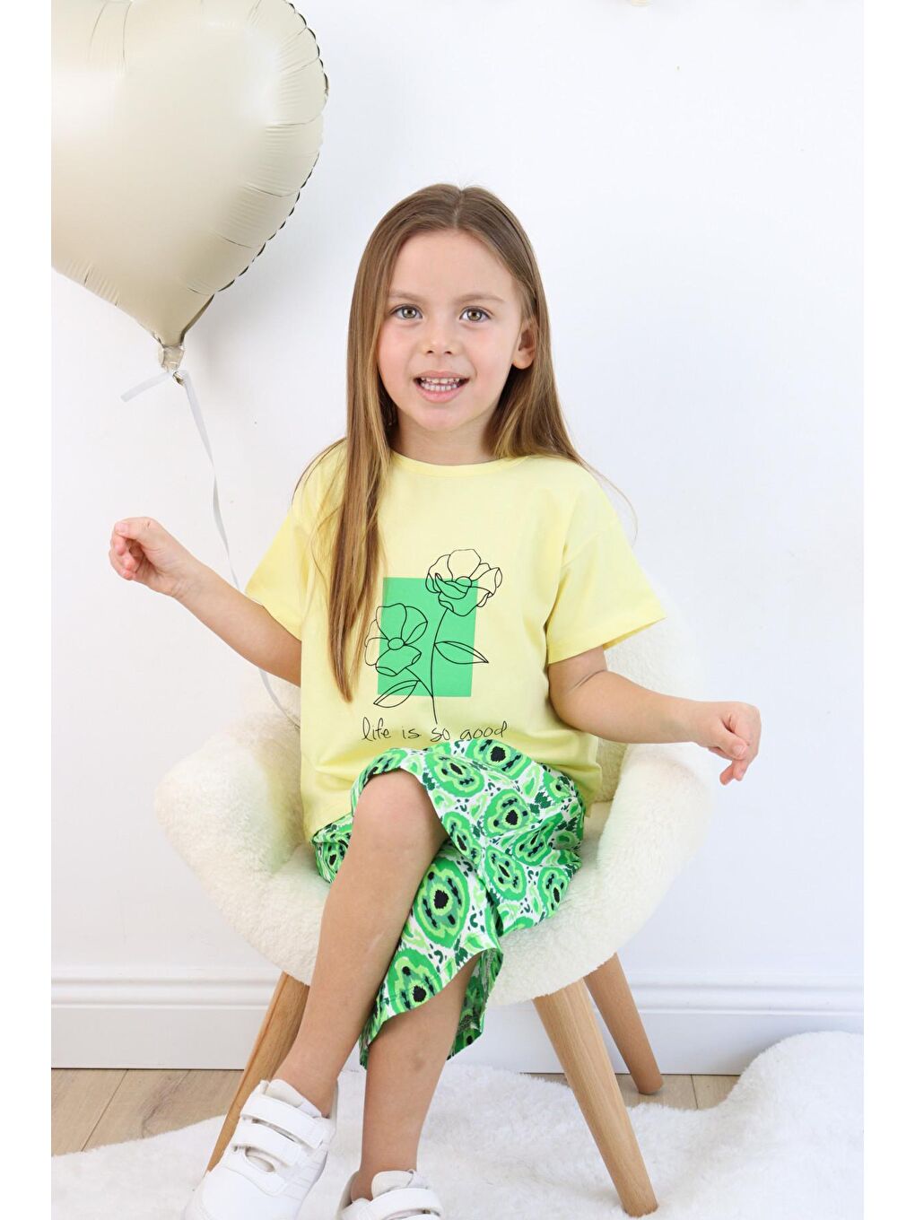 Yeşil Kız Çocuk Şalvar Model Alt-Üst Takım-2