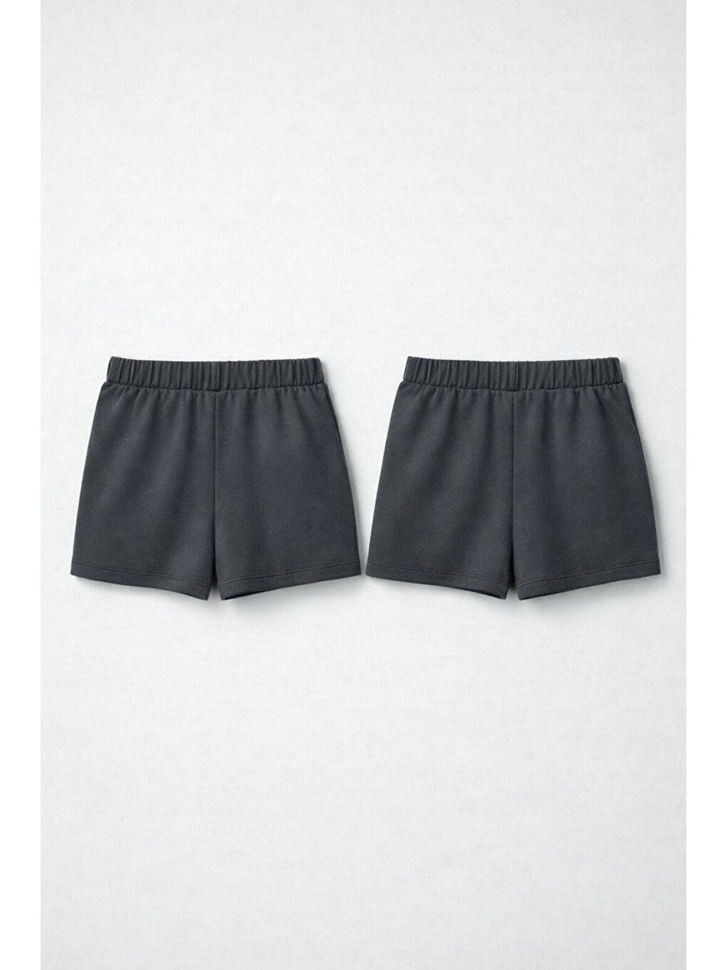 Gri 2li Set Genç Kız Beli Lastikli Basic Pamuklu Şort